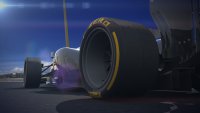 Render van een F1-bolide met 18 inch velg