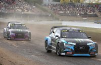 Andreas Bakkerud en Liam Doran in hun Audi S1 WRX