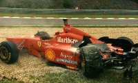 De gehavende wagen van Michael Schumacher