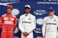 Sebastian Vettel, Lewis Hamilton en Valtteri Bottas