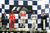 Lewis Hamilton als 'winnaar' op het podium