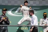Daniel Ricciardo, Nico Rosberg en Lewis Hamilton